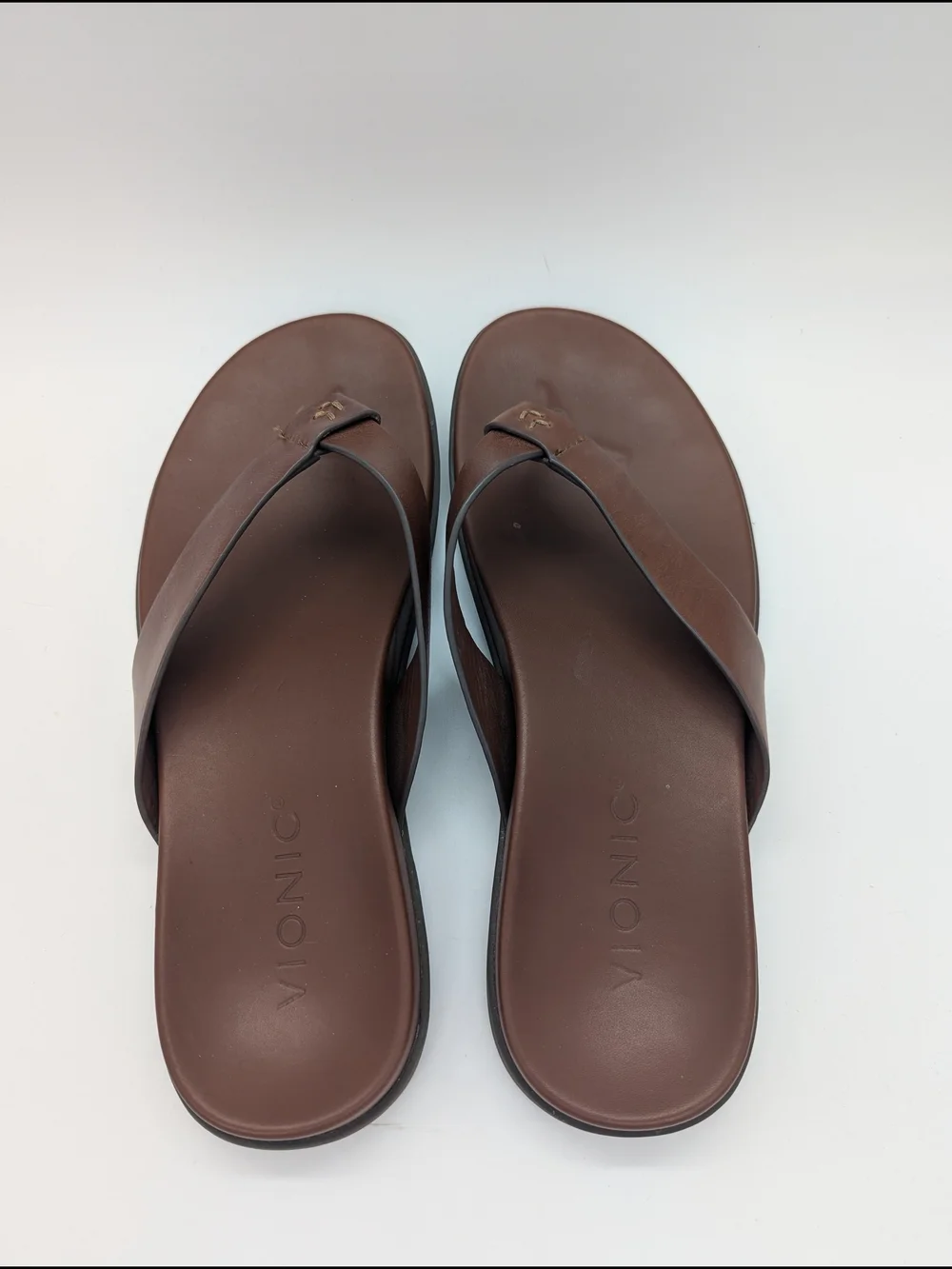 Vionic Elijah Men Brown Leather Supportive Flip Flop Sandals 10 Orthotic Comfort